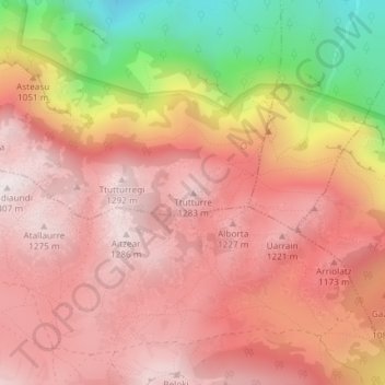 Mappa topografica Ttutturre, altitudine, rilievo