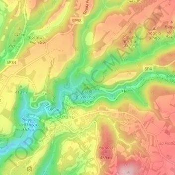 Mappa topografica Castel Vecchio, altitudine, rilievo