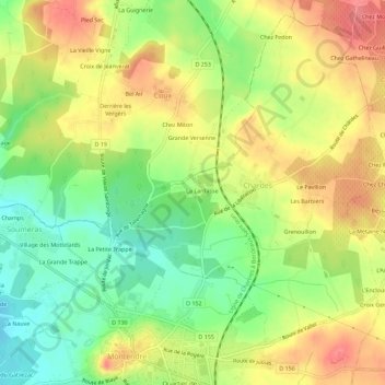 Mappa topografica Marvaud, altitudine, rilievo