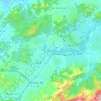 Mappa topografica Ipiiba, altitudine, rilievo