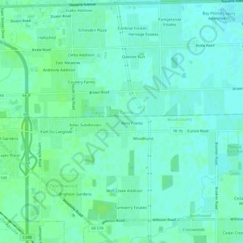 Mappa topografica Northcrest, altitudine, rilievo