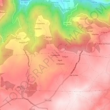 Mappa topografica Cimadevila, altitudine, rilievo