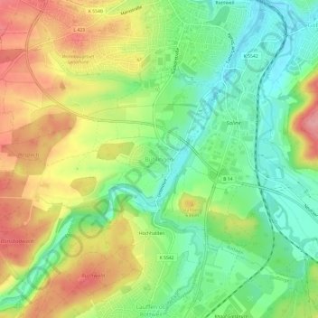 Mappa topografica Bühlingen, altitudine, rilievo