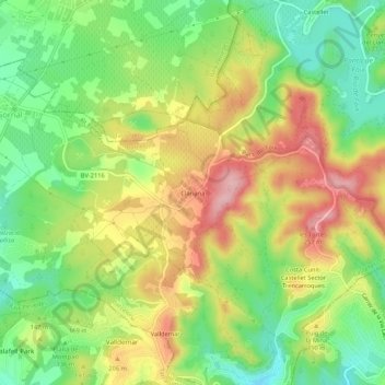 Mappa topografica Clariana, altitudine, rilievo
