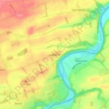 Mappa topografica Ladykirk, altitudine, rilievo
