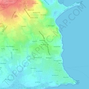Mappa topografica Menez Buten, altitudine, rilievo