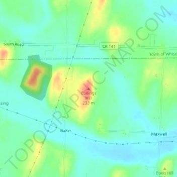 Mappa topografica Collings Hill, altitudine, rilievo