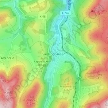 Mappa topografica Siedlinghausen, altitudine, rilievo