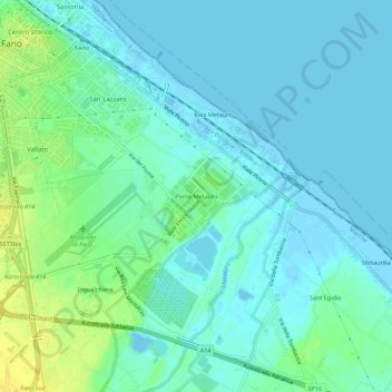 Mappa topografica Ponte Metauro, altitudine, rilievo