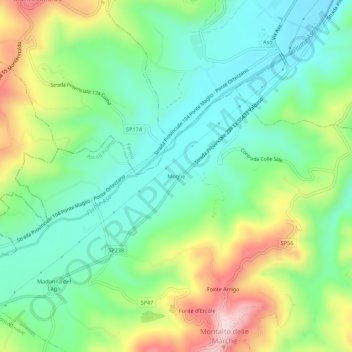 Mappa topografica Moglie, altitudine, rilievo