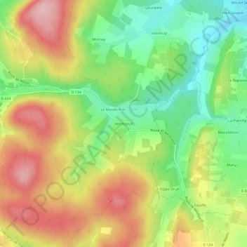 Mappa topografica Verchizeuil, altitudine, rilievo