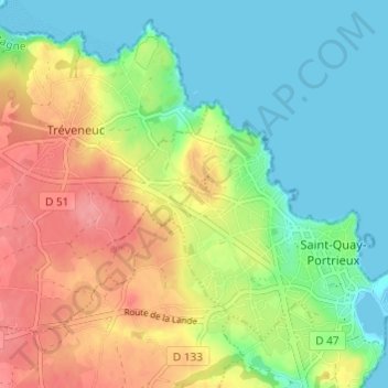 Mappa topografica Kertugal, altitudine, rilievo