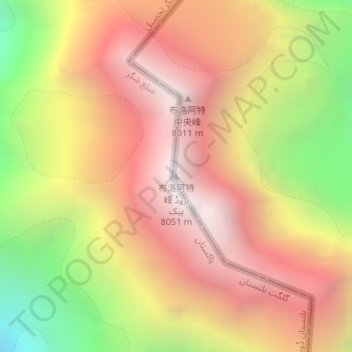 Mappa topografica 布洛阿特峰 بروڈ پیک, altitudine, rilievo
