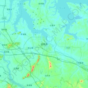 Mappa topografica 进贤县, altitudine, rilievo