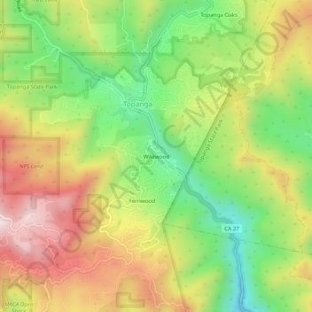 Mappa topografica Wildwood, altitudine, rilievo