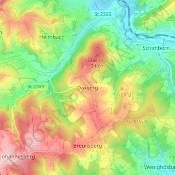 Mappa topografica Daxberg, altitudine, rilievo