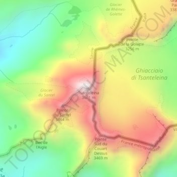 Mappa topografica Tsanteleina, altitudine, rilievo