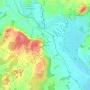 Mappa topografica Courchamp, altitudine, rilievo