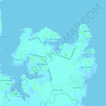 Mappa topografica Shady Side, altitudine, rilievo