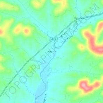Mappa topografica Bethpage, altitudine, rilievo