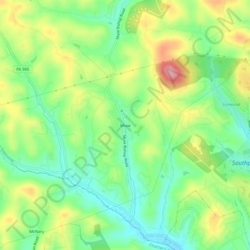 Mappa topografica Muse, altitudine, rilievo