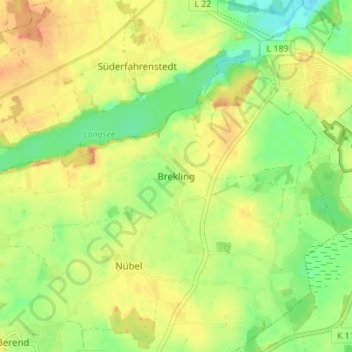 Mappa topografica Brekling, altitudine, rilievo