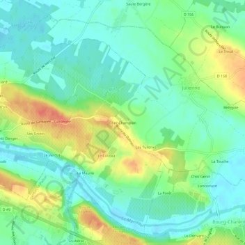 Mappa topografica Chez Champion, altitudine, rilievo