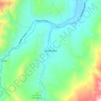 Mappa topografica Sardinata, altitudine, rilievo