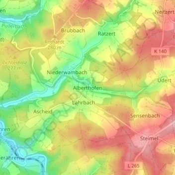 Mappa topografica Alberthofen, altitudine, rilievo