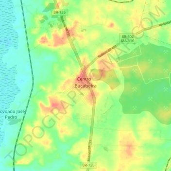 Mappa topografica Bacabeira, altitudine, rilievo