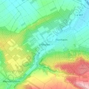 Mappa topografica Uffhofen, altitudine, rilievo