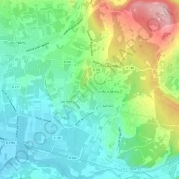 Mappa topografica Font Caudette, altitudine, rilievo
