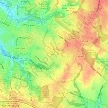 Mappa topografica Flower Hill, altitudine, rilievo