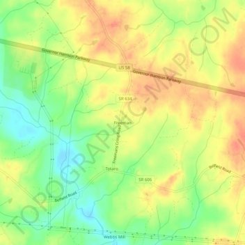 Mappa topografica Freeman, altitudine, rilievo