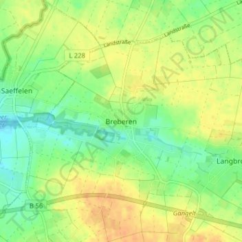 Mappa topografica Breberen, altitudine, rilievo