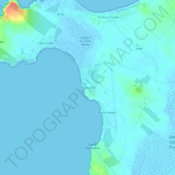 Mappa topografica Putzu Idu, altitudine, rilievo