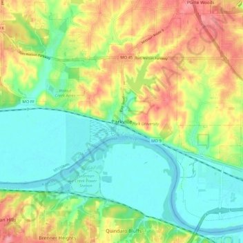 Mappa topografica Parkville, altitudine, rilievo