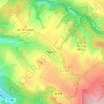 Mappa topografica Nassau, altitudine, rilievo