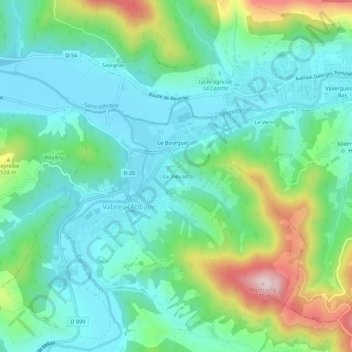 Mappa topografica Le Vieuzet, altitudine, rilievo