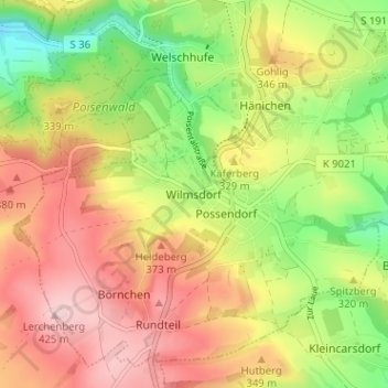 Mappa topografica Wilmsdorf, altitudine, rilievo