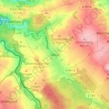 Mappa topografica Oelsa, altitudine, rilievo