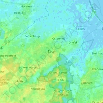 Mappa topografica Zetel, altitudine, rilievo