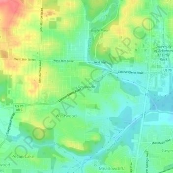 Mappa topografica Douglasville, altitudine, rilievo