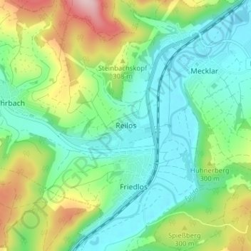 Mappa topografica Reilos, altitudine, rilievo