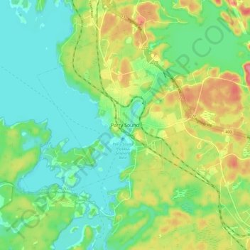 Mappa topografica Parry Sound, altitudine, rilievo