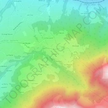 Mappa topografica Orange, altitudine, rilievo
