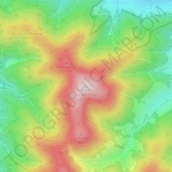 Mappa topografica Kybfelsen (Schwarzkopf), altitudine, rilievo