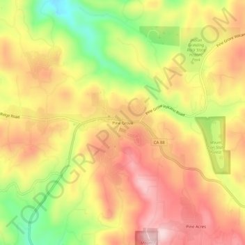 Mappa topografica Pine Grove, altitudine, rilievo