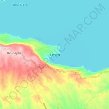 Mappa topografica Bayang, altitudine, rilievo
