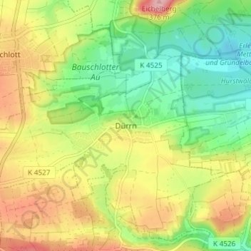 Mappa topografica Dürrn, altitudine, rilievo